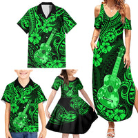Hawaii Ukulele Family Matching Summer Maxi Dress and Hawaiian Shirt Polynesian Pattern Green Version - Wonder Print Shop