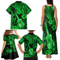 Hawaii Ukulele Family Matching Tank Maxi Dress and Hawaiian Shirt Polynesian Pattern Green Version - Wonder Print Shop