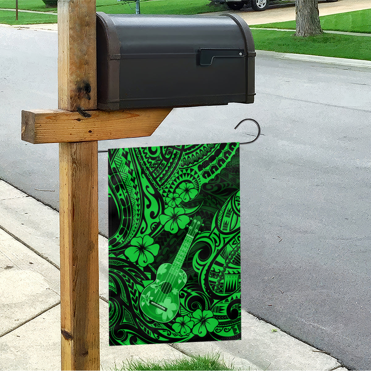 Hawaii Ukulele Garden Flag Polynesian Pattern Green Version - Wonder Print Shop