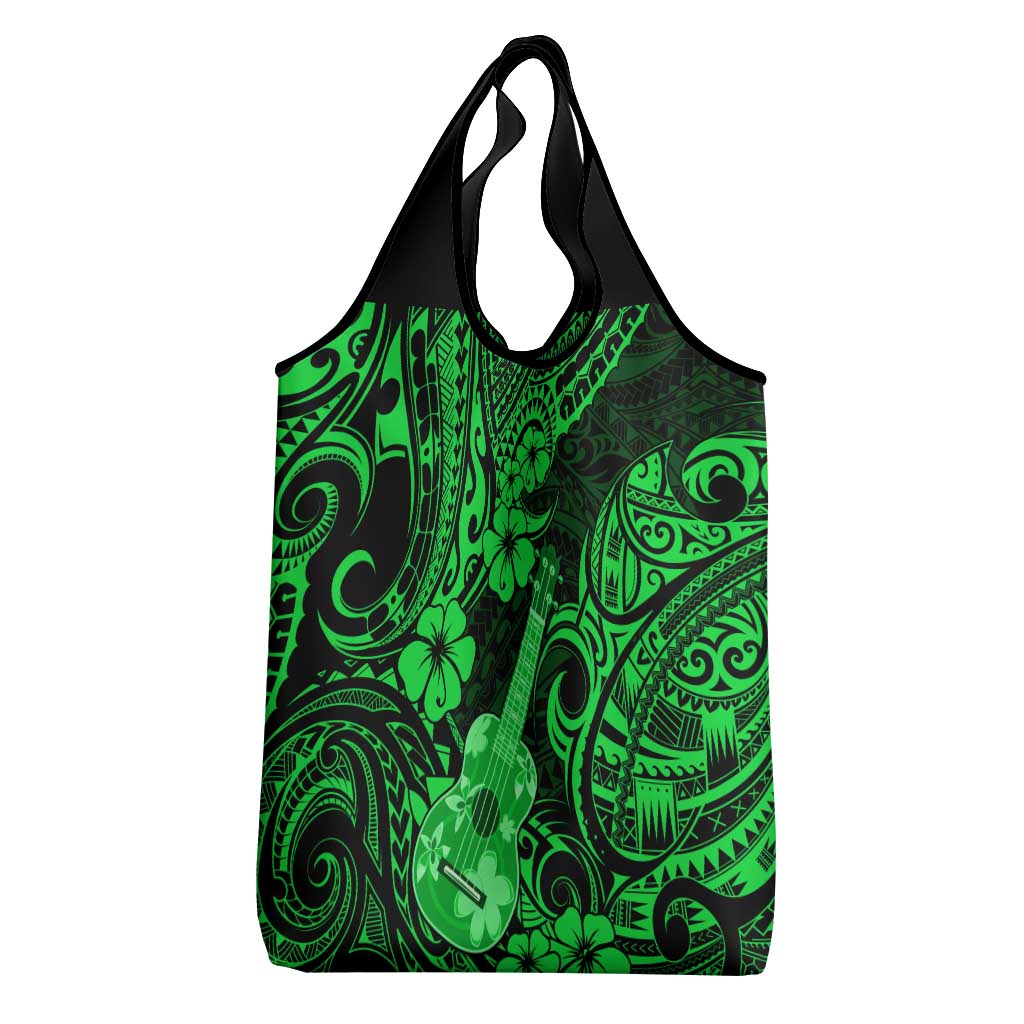 Hawaii Ukulele Grocery Bag Polynesian Pattern Green Version
