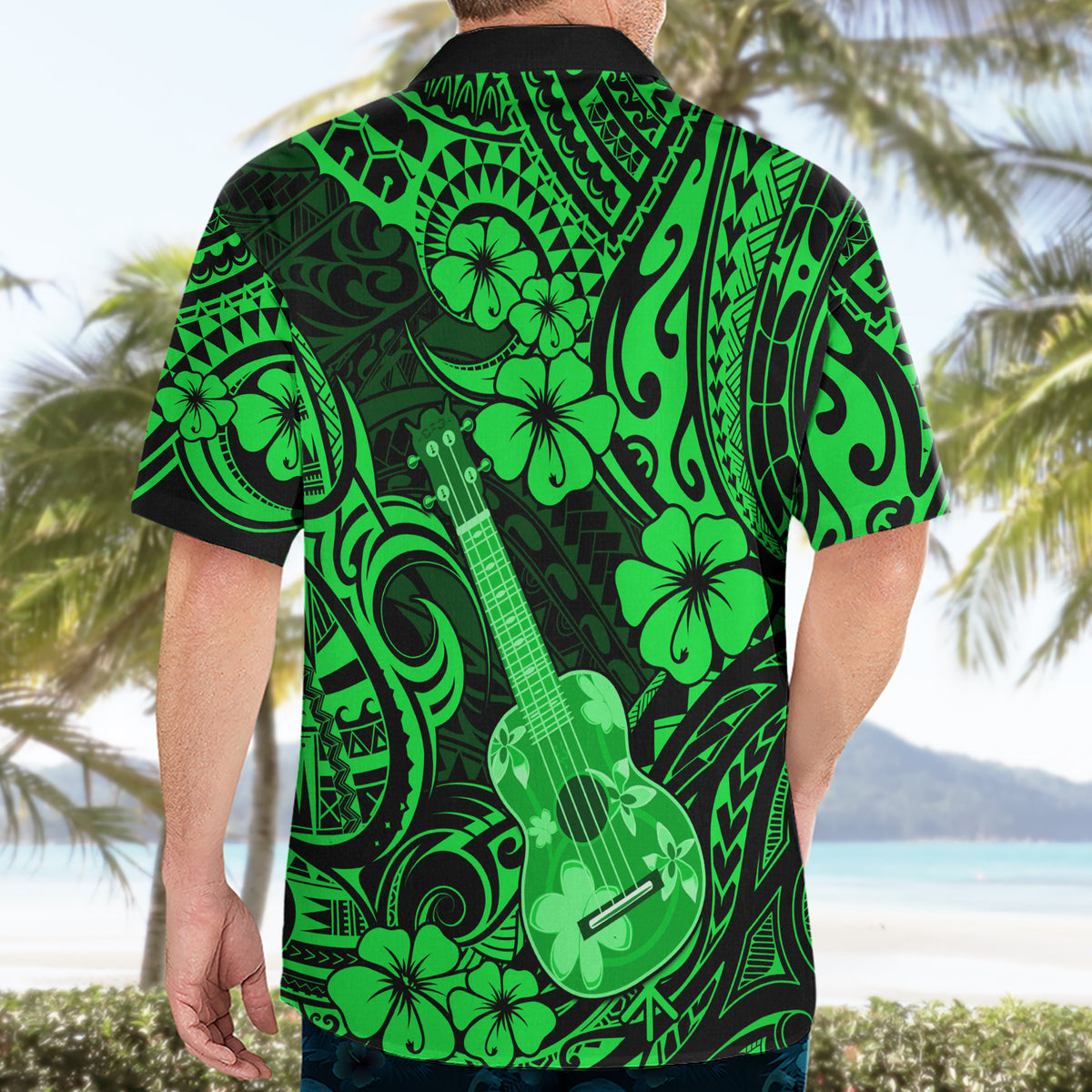 Hawaii Ukulele Hawaiian Shirt Polynesian Pattern Green Version - Wonder Print Shop