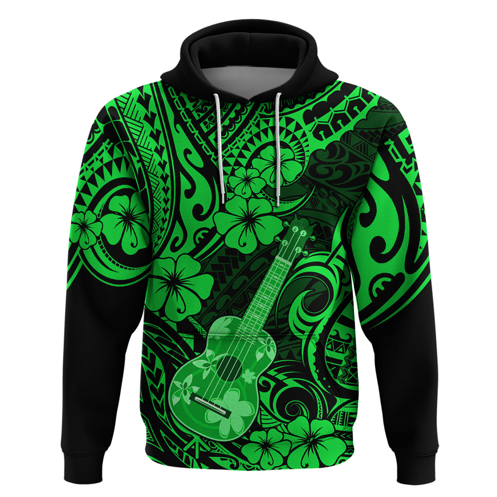 Hawaii Ukulele Hoodie Polynesian Pattern Green Version - Wonder Print Shop