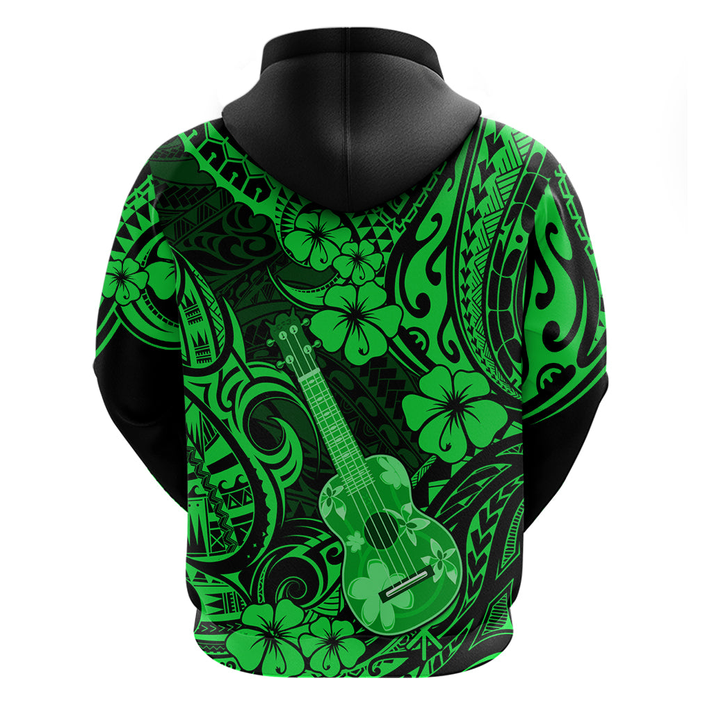 Hawaii Ukulele Hoodie Polynesian Pattern Green Version - Wonder Print Shop