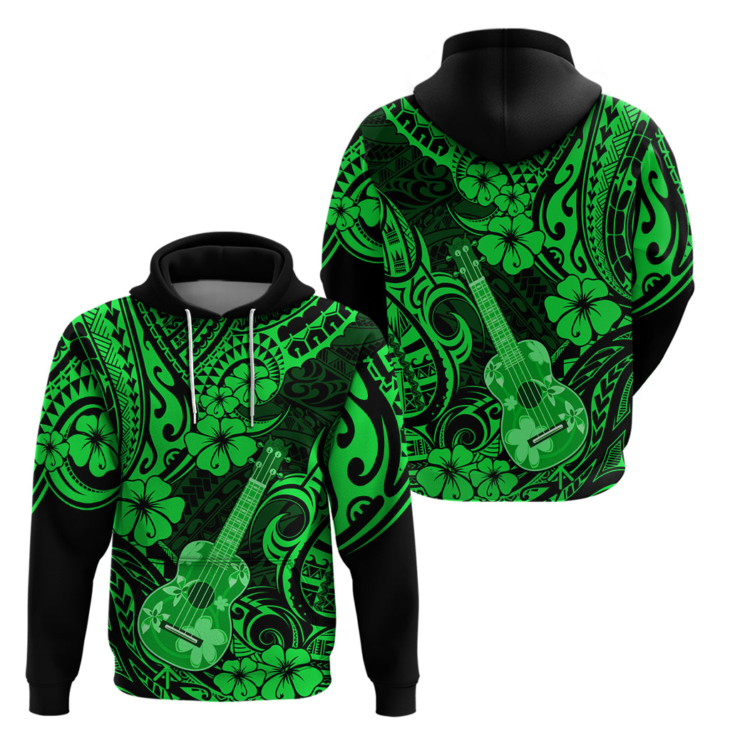 Hawaii Ukulele Hoodie Polynesian Pattern Green Version - Wonder Print Shop