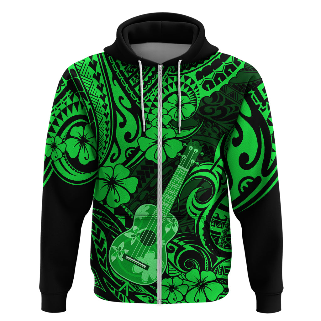 Hawaii Ukulele Hoodie Polynesian Pattern Green Version - Wonder Print Shop
