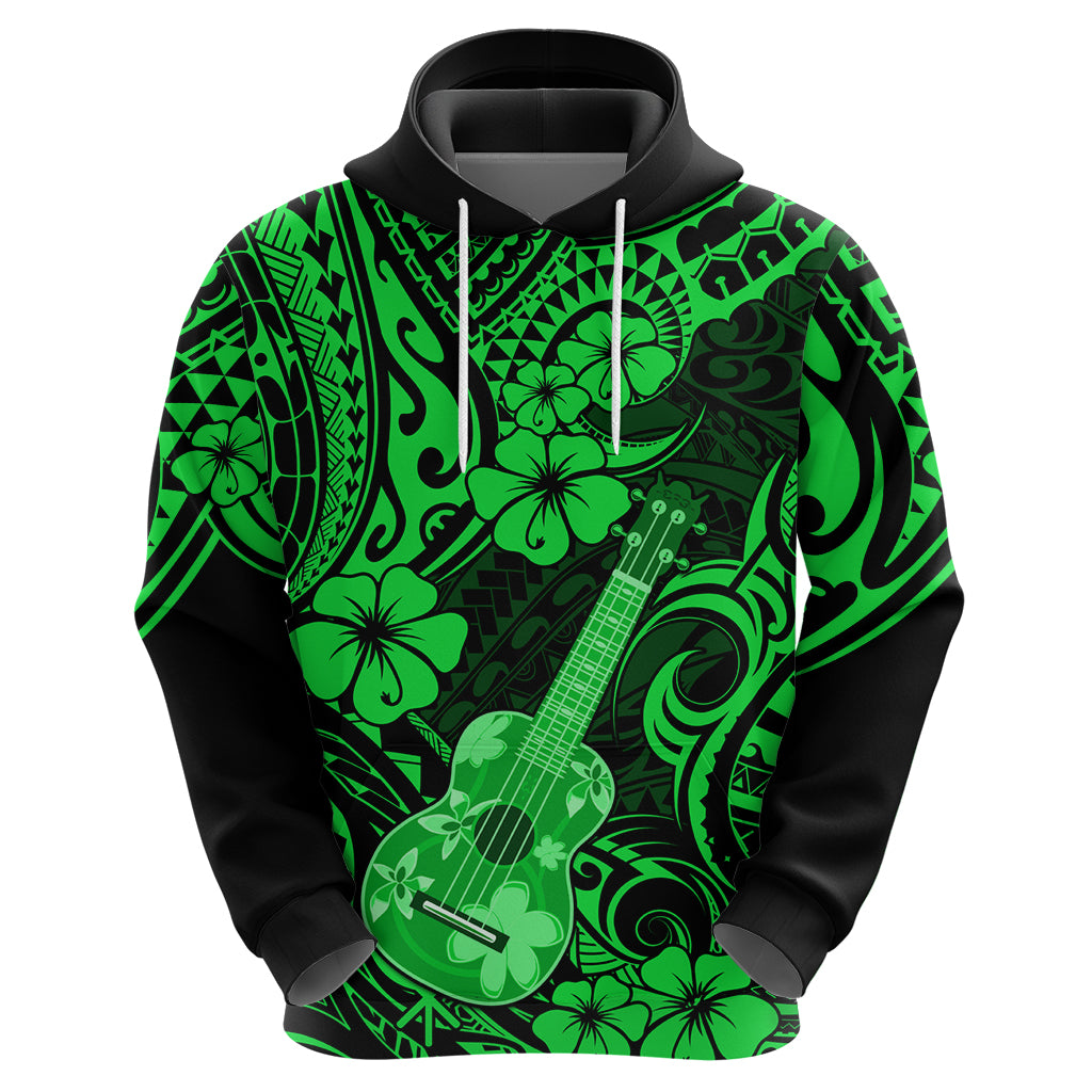 Hawaii Ukulele Hoodie Polynesian Pattern Green Version - Wonder Print Shop