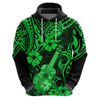 Hawaii Ukulele Hoodie Polynesian Pattern Green Version - Wonder Print Shop