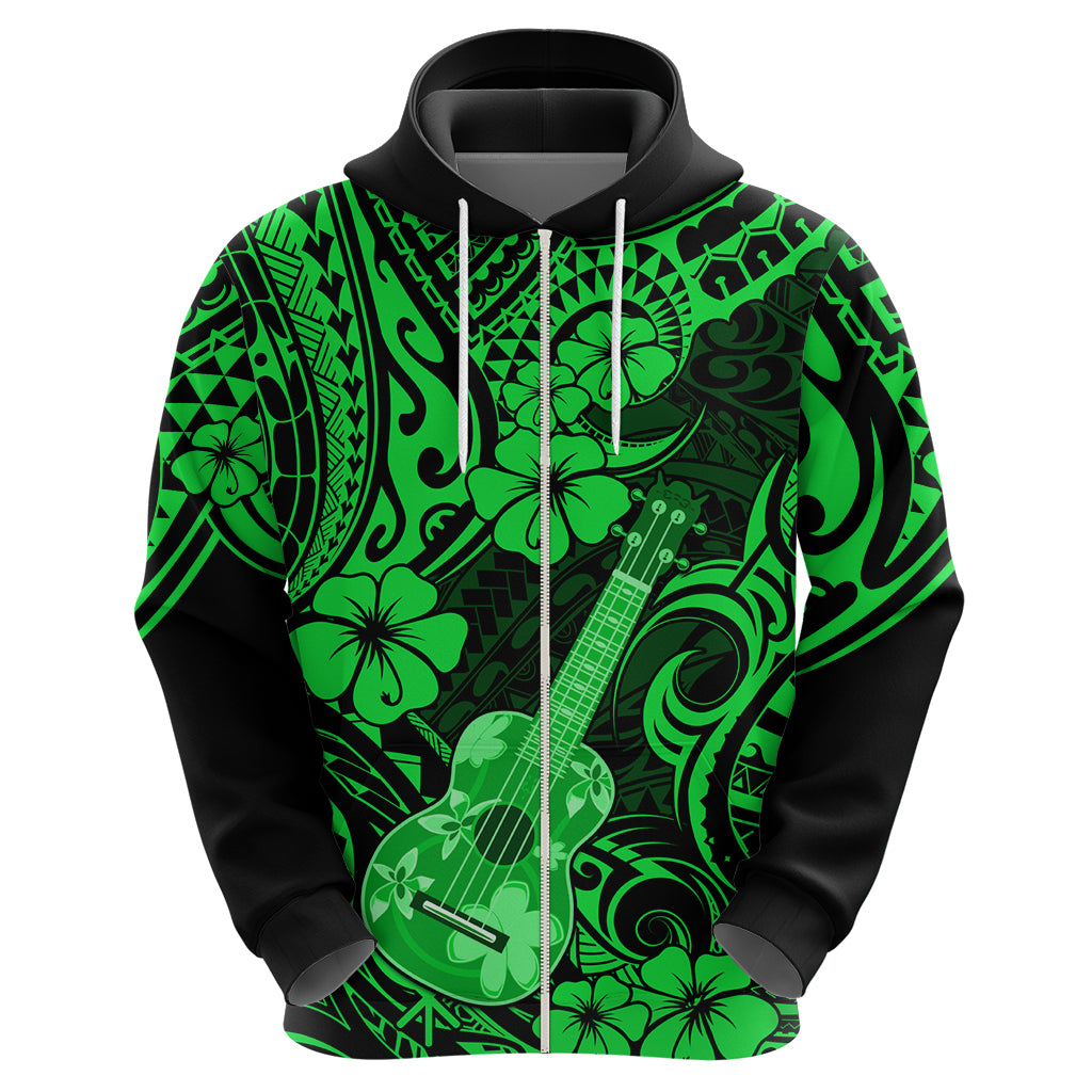 Hawaii Ukulele Hoodie Polynesian Pattern Green Version - Wonder Print Shop