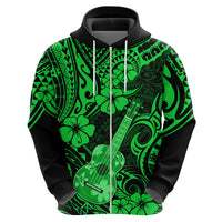 Hawaii Ukulele Hoodie Polynesian Pattern Green Version - Wonder Print Shop