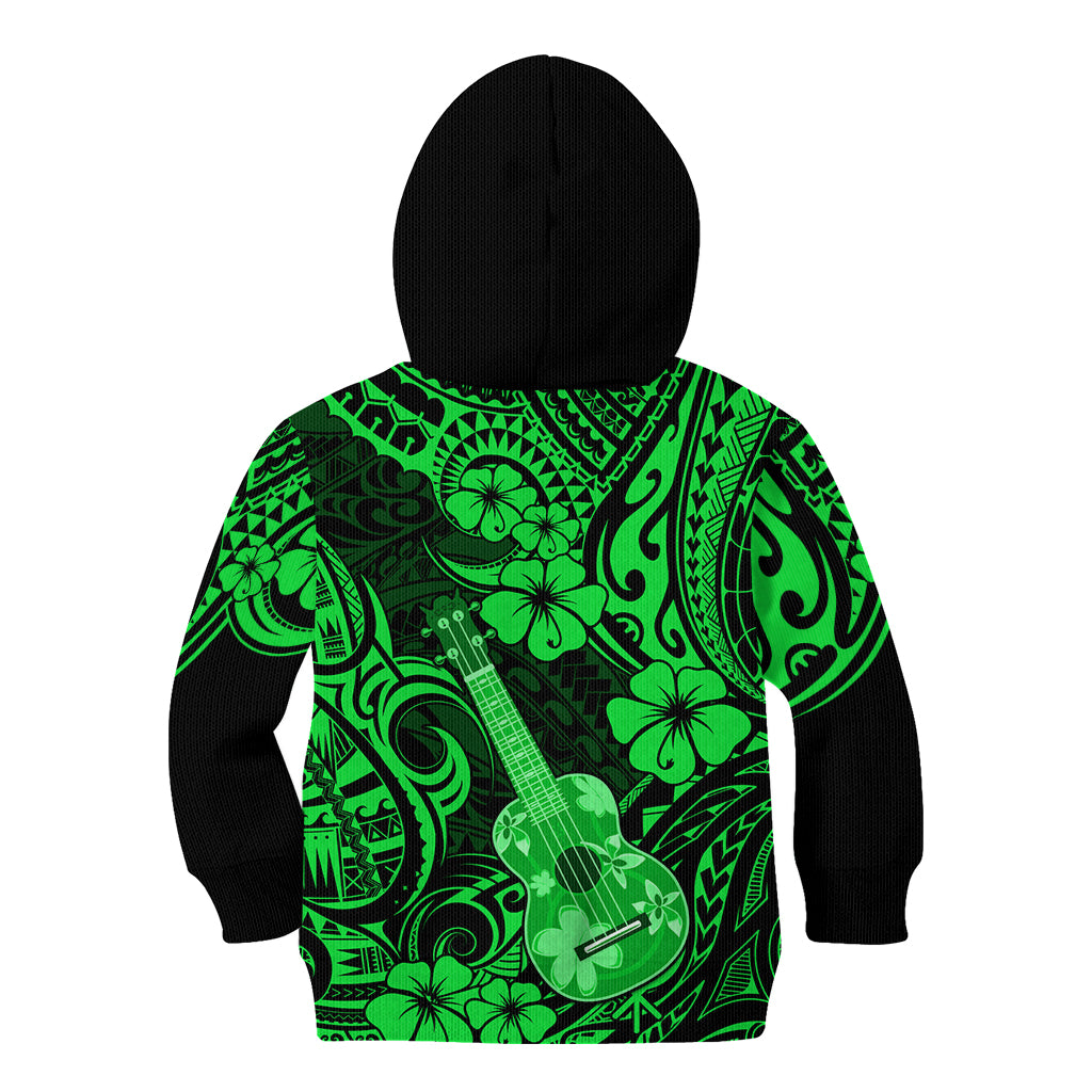 Hawaii Ukulele Kid Hoodie Polynesian Pattern Green Version - Wonder Print Shop