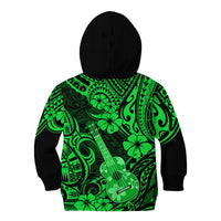 Hawaii Ukulele Kid Hoodie Polynesian Pattern Green Version - Wonder Print Shop