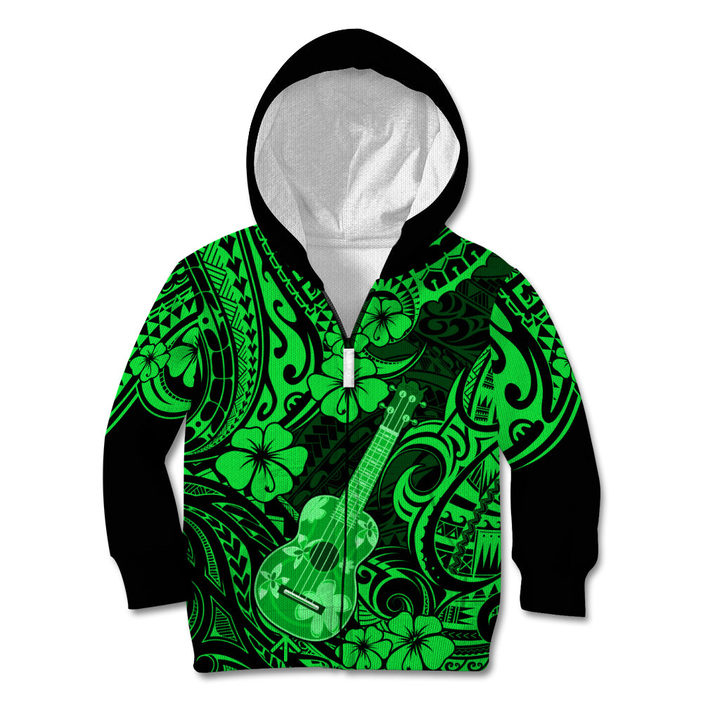 Hawaii Ukulele Kid Hoodie Polynesian Pattern Green Version - Wonder Print Shop