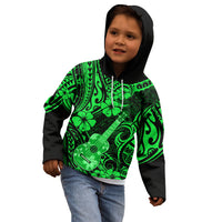 Hawaii Ukulele Kid Hoodie Polynesian Pattern Green Version - Wonder Print Shop