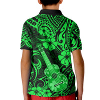 Hawaii Ukulele Kid Polo Shirt Polynesian Pattern Green Version - Wonder Print Shop