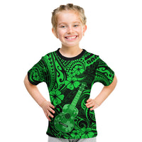 Hawaii Ukulele Kid T Shirt Polynesian Pattern Green Version - Wonder Print Shop
