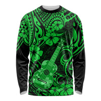 Hawaii Ukulele Long Sleeve Shirt Polynesian Pattern Green Version - Wonder Print Shop