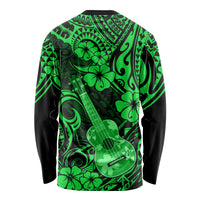 Hawaii Ukulele Long Sleeve Shirt Polynesian Pattern Green Version - Wonder Print Shop