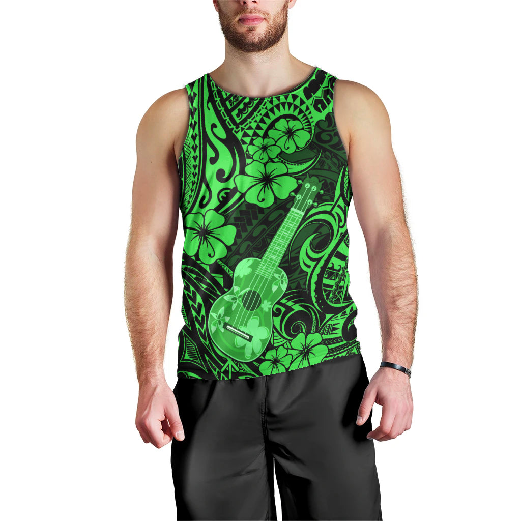 Hawaii Ukulele Men Tank Top Polynesian Pattern Green Version - Wonder Print Shop