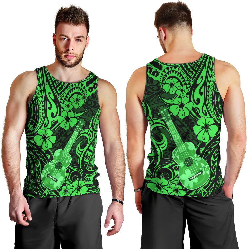 Hawaii Ukulele Men Tank Top Polynesian Pattern Green Version - Wonder Print Shop