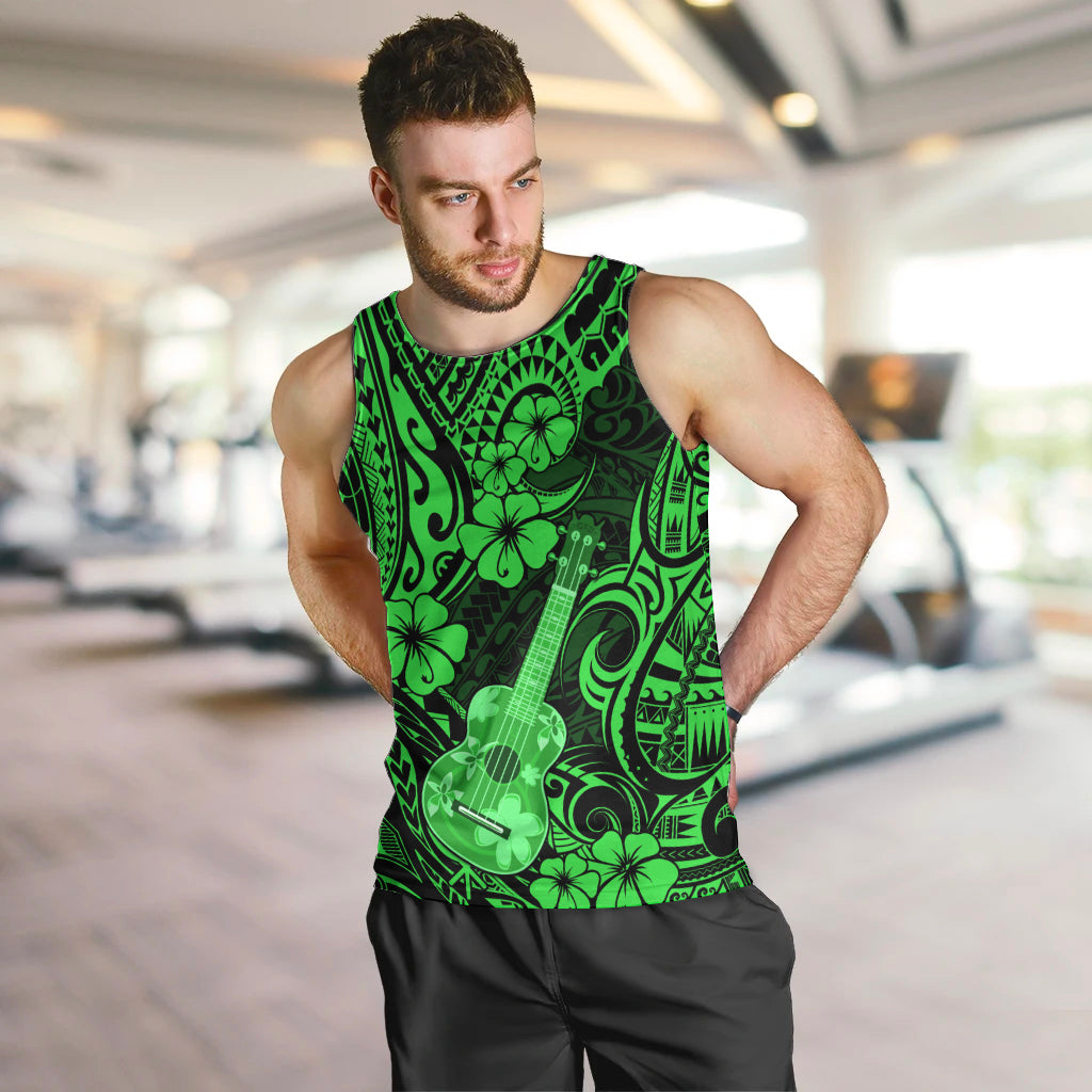 Hawaii Ukulele Men Tank Top Polynesian Pattern Green Version - Wonder Print Shop