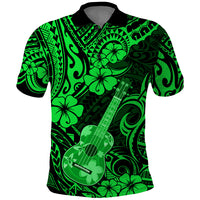 Hawaii Ukulele Polo Shirt Polynesian Pattern Green Version - Wonder Print Shop