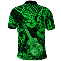 Hawaii Ukulele Polo Shirt Polynesian Pattern Green Version - Wonder Print Shop