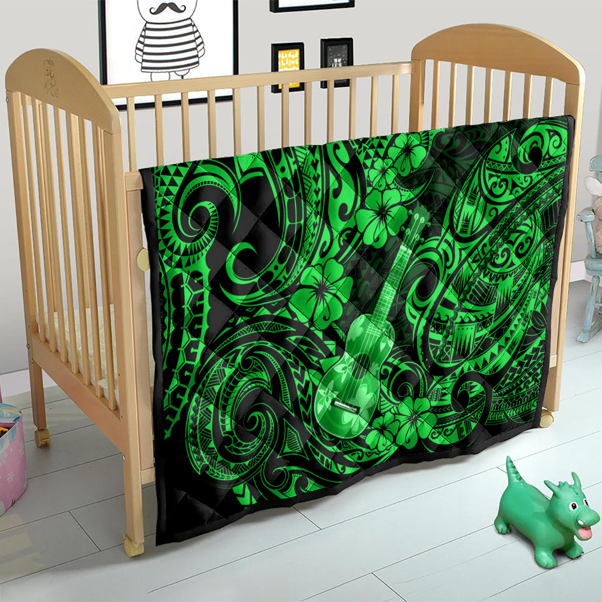 Hawaii Ukulele Quilt Polynesian Pattern Green Version - Wonder Print Shop
