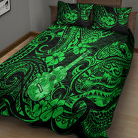 Hawaii Ukulele Quilt Bed Set Polynesian Pattern Green Version - Wonder Print Shop