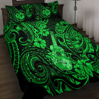Hawaii Ukulele Quilt Bed Set Polynesian Pattern Green Version - Wonder Print Shop