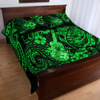 Hawaii Ukulele Quilt Bed Set Polynesian Pattern Green Version - Wonder Print Shop