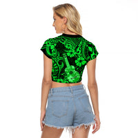 Hawaii Ukulele Raglan Cropped T Shirt Polynesian Pattern Green Version - Wonder Print Shop