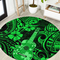 hawaii-ukulele-round-carpet-polynesian-pattern-green-version