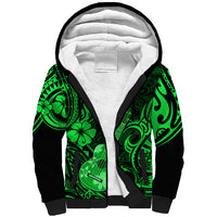 Hawaii Ukulele Sherpa Hoodie Polynesian Pattern Green Version - Wonder Print Shop