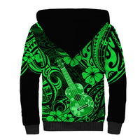 Hawaii Ukulele Sherpa Hoodie Polynesian Pattern Green Version - Wonder Print Shop
