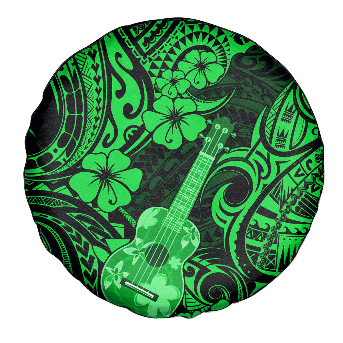 Hawaii Ukulele Spare Tire Cover Polynesian Pattern Green Version - Wonder Print Shop