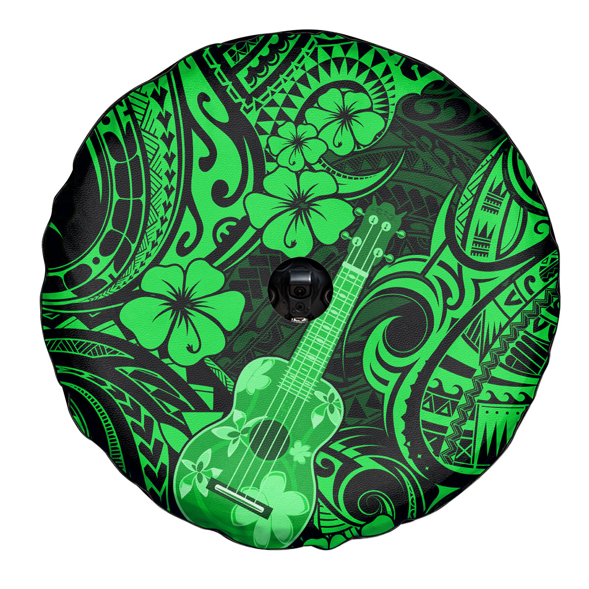 Hawaii Ukulele Spare Tire Cover Polynesian Pattern Green Version - Wonder Print Shop