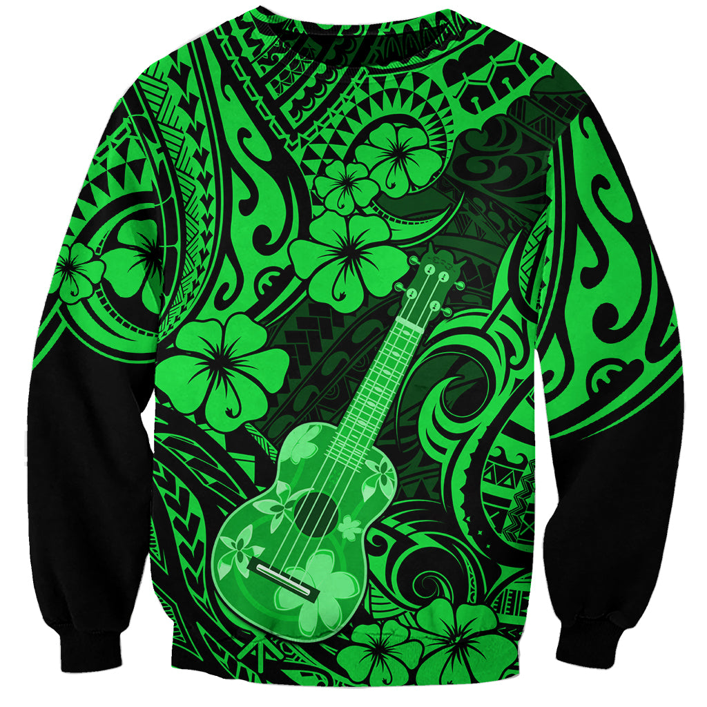 Hawaii Ukulele Sweatshirt Polynesian Pattern Green Version - Wonder Print Shop