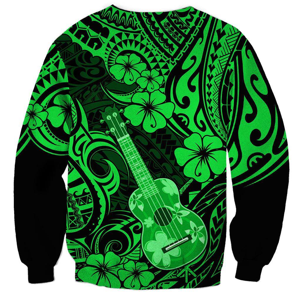 Hawaii Ukulele Sweatshirt Polynesian Pattern Green Version - Wonder Print Shop