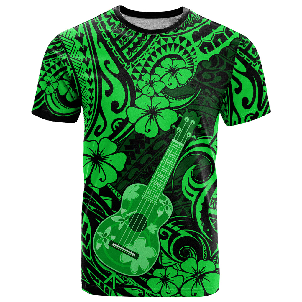 Hawaii Ukulele T Shirt Polynesian Pattern Green Version - Wonder Print Shop