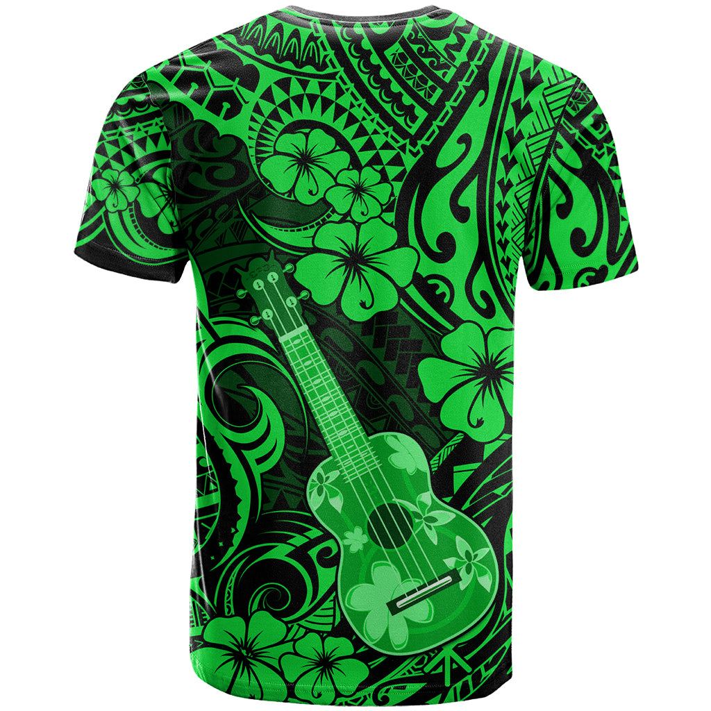 Hawaii Ukulele T Shirt Polynesian Pattern Green Version - Wonder Print Shop