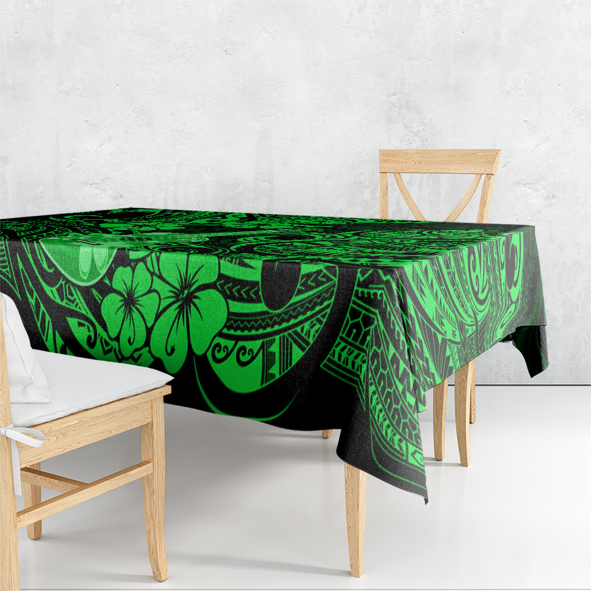 Hawaii Ukulele Tablecloth Polynesian Pattern Green Version - Wonder Print Shop