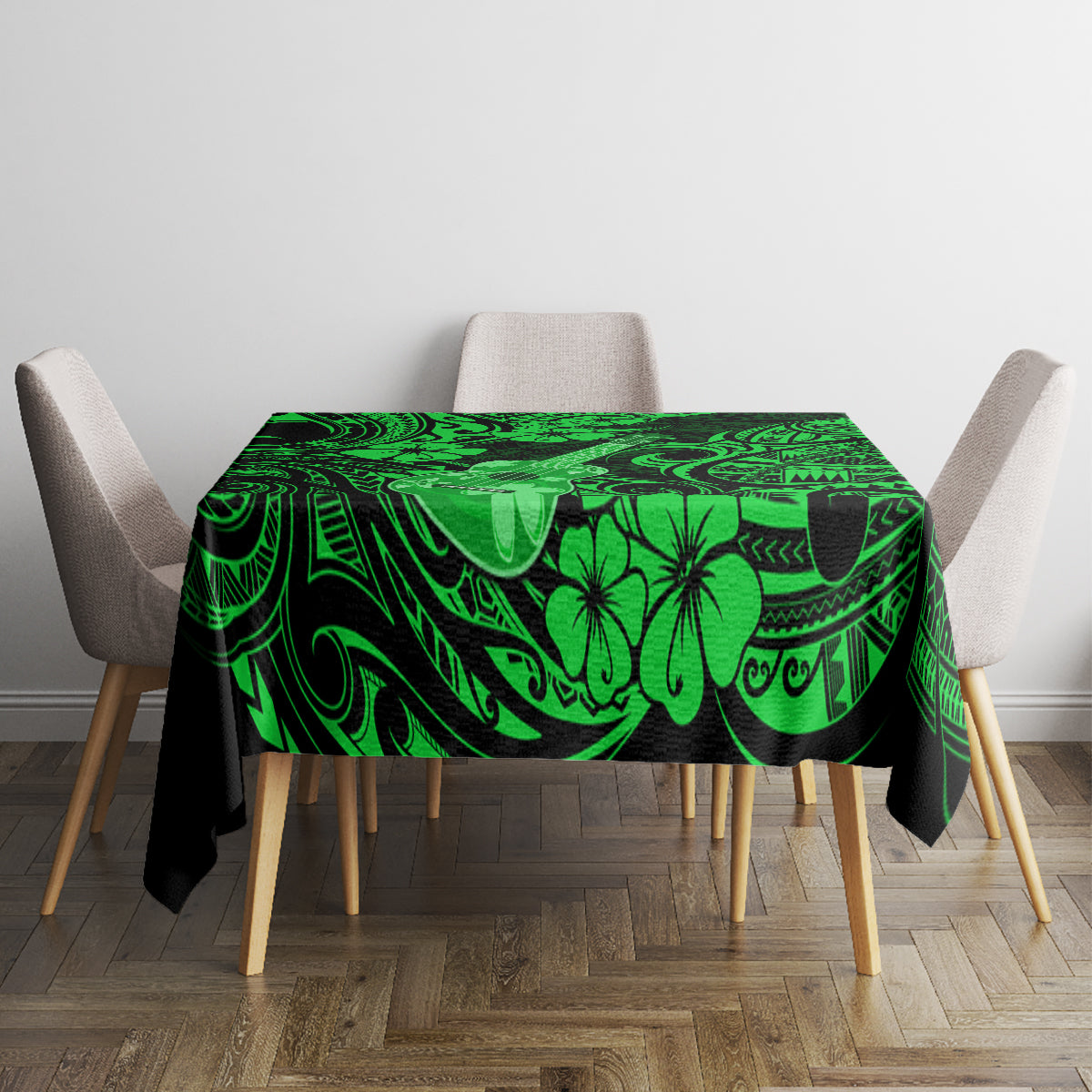 Hawaii Ukulele Tablecloth Polynesian Pattern Green Version - Wonder Print Shop