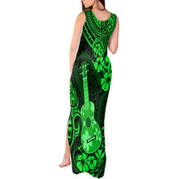 Hawaii Ukulele Tank Maxi Dress Polynesian Pattern Green Version - Wonder Print Shop