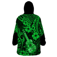 Hawaii Ukulele Wearable Blanket Hoodie Polynesian Pattern Green Version - Wonder Print Shop