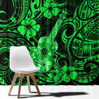 Hawaii Ukulele Window Curtain Polynesian Pattern Green Version - Wonder Print Shop