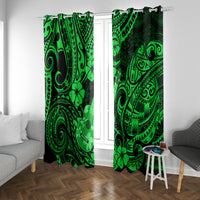 Hawaii Ukulele Window Curtain Polynesian Pattern Green Version - Wonder Print Shop