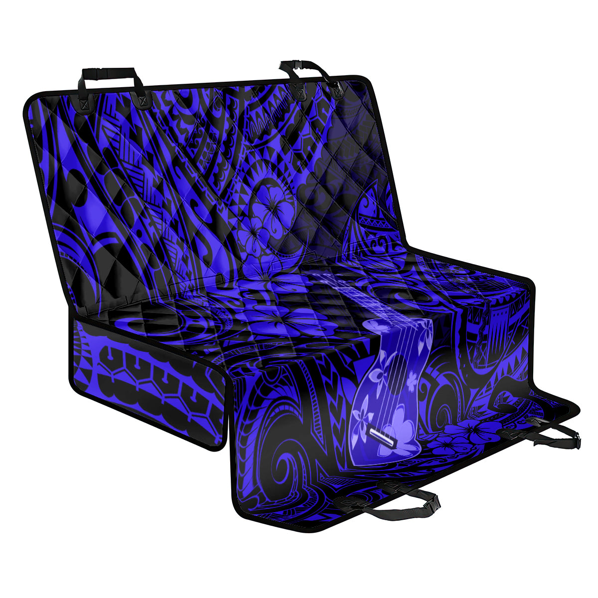 Hawaii Ukulele Back Car Seat Cover Polynesian Pattern Navy Blue Version - Wonder Print Shop