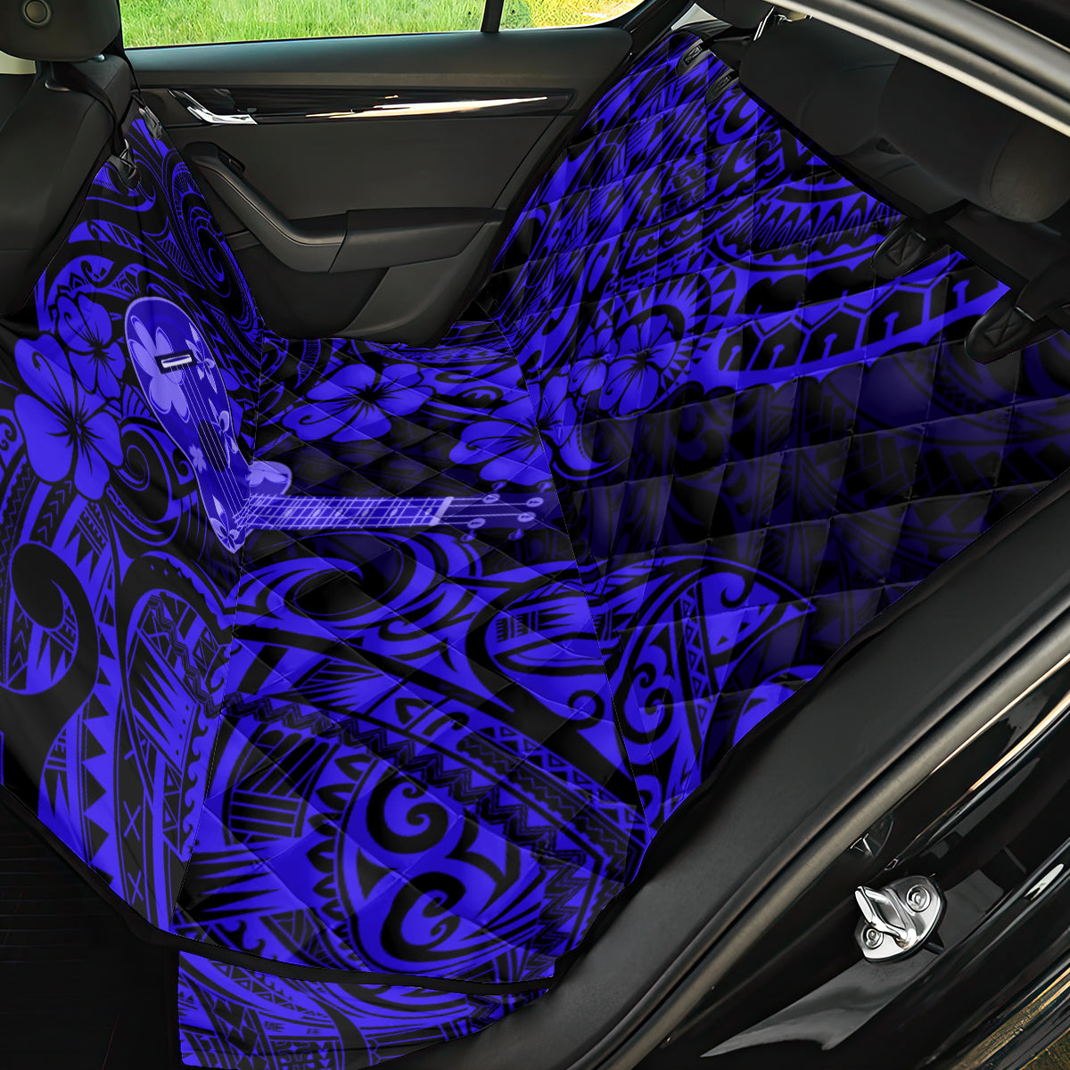Hawaii Ukulele Back Car Seat Cover Polynesian Pattern Navy Blue Version - Wonder Print Shop
