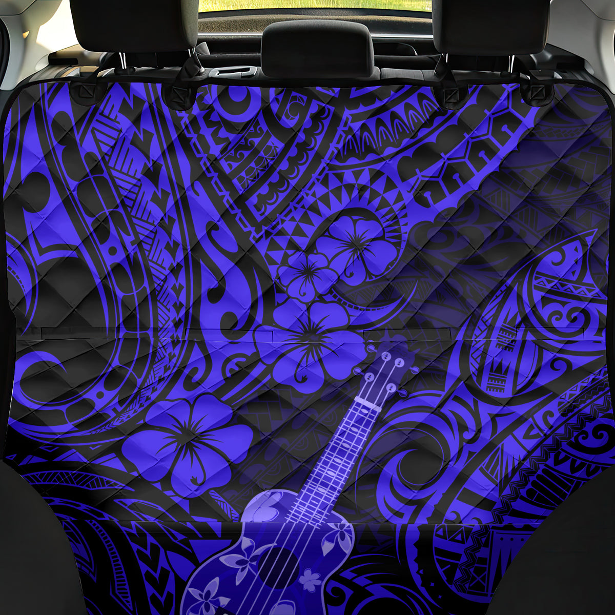 Hawaii Ukulele Back Car Seat Cover Polynesian Pattern Navy Blue Version - Wonder Print Shop
