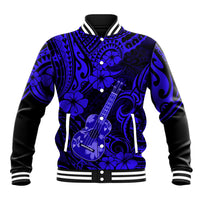 Hawaii Ukulele Baseball Jacket Polynesian Pattern Navy Blue Version - Wonder Print Shop
